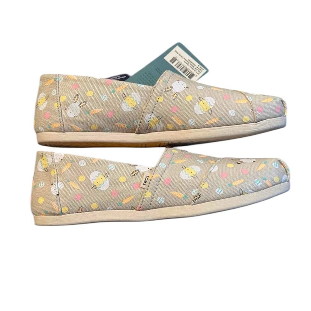 TOMS Beige Bunny Print Slip-On Shoes - Picture 1 of 3